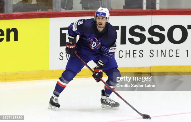 Yohann Auvitu of Team France in action during the 2022 IIHF Ice Hockey World Championship Group A match between France and Kazakhstan at the Helsinki...