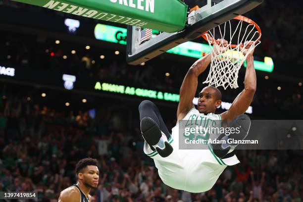 Al Horford of the Boston Celtics dunks the ball during the first half against the Milwaukee Bucks in Game Seven of the 2022 NBA Playoffs Eastern...