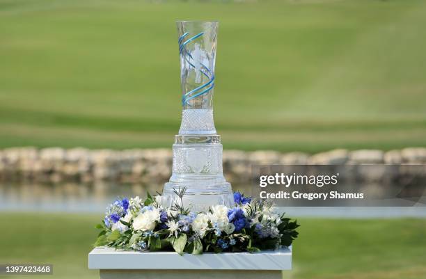 The trophy is seen on the 18th green during the final round of the AT&T Byron Nelson at TPC Craig Ranch on May 15, 2022 in McKinney, Texas.