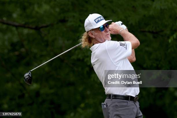 Miguel Angel Jimenez of Spain plays his shot from the 18th tee during the final round of the Regions Tradition at Greystone Golf and Country Club on...