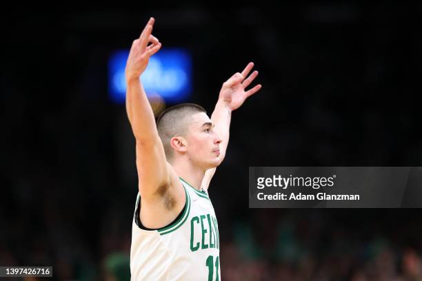 Payton Pritchard of the Boston Celtics reacts during the fourth quarter in Game Seven of the 2022 NBA Playoffs Eastern Conference Semifinals against...