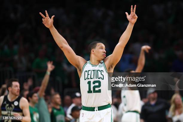 Grant Williams of the Boston Celtics reacts during the fourth quarter in Game Seven of the 2022 NBA Playoffs Eastern Conference Semifinals against...