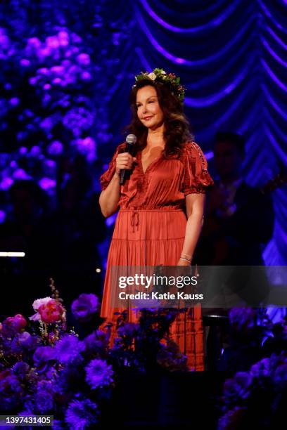 Ashley Judd speaks onstage during CMT and Sandbox Live's "Naomi Judd: A River Of Time Celebration" at Ryman Auditorium on May 15, 2022 in Nashville,...