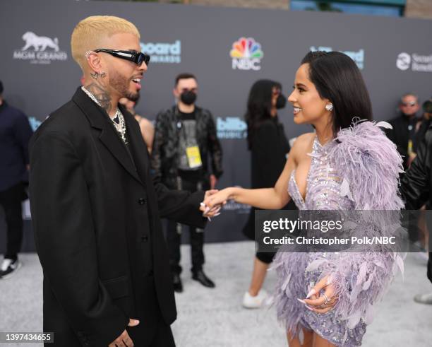 May 15: 2022 BILLBOARD MUSIC AWARDS -- Pictured: Rauw Alejandro and Becky G arrive to the 2022 Billboard Music Awards held at the MGM Grand Garden...