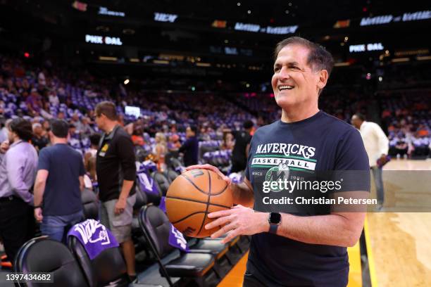 Dallas Mavericks owner Mark Cuban reacts before Game Seven of the 2022 NBA Playoffs Western Conference Semifinals between the Dallas Mavericks and...