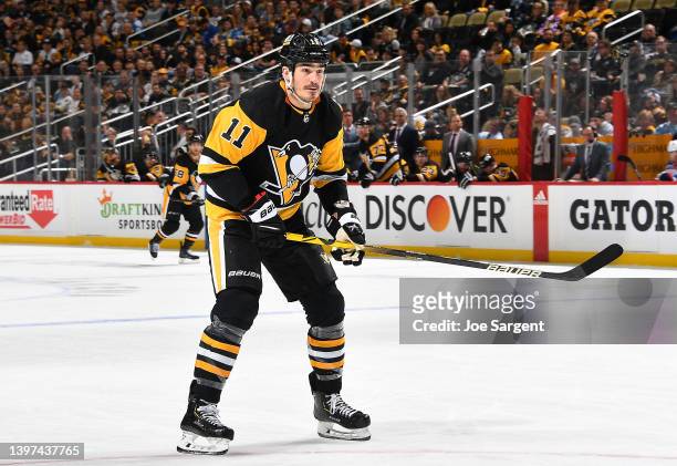 Brian Boyle of the Pittsburgh Penguins skates against the New York Rangers in Game Four of the First Round of the 2022 Stanley Cup Playoffs at PPG...