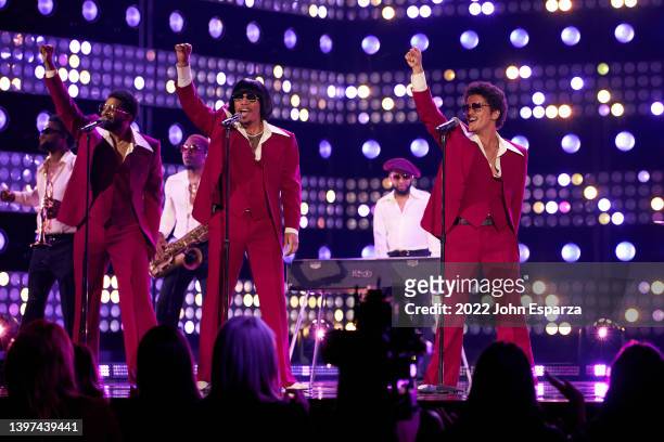 Anderson .Paak and Bruno Mars of Silk Sonic perform onstage during the 2022 Billboard Music Awards at MGM Grand Garden Arena on May 15, 2022 in Las...