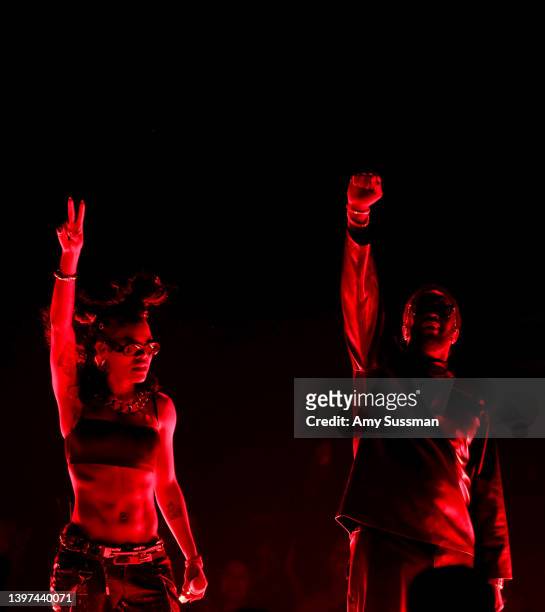 Host Sean ‘Diddy’ Combs and Teyana Taylor perform onstage during the 2022 Billboard Music Awards at MGM Grand Garden Arena on May 15, 2022 in Las...