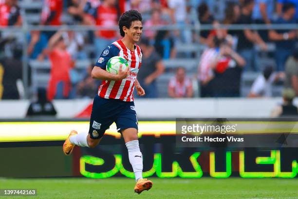 Jose Macias of Chivas celebrates after scoring his team’s first goal during the quartefinals second leg match between Chivas and Atlas as part of the...