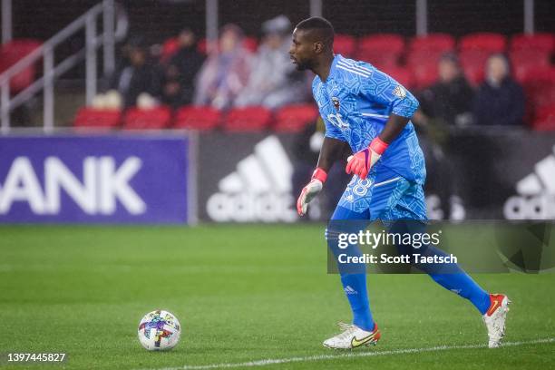 Bill Hamid of D.C. United in action against Houston Dynamo during the first half of the MLS game at Audi Field on May 7, 2022 in Washington, DC.