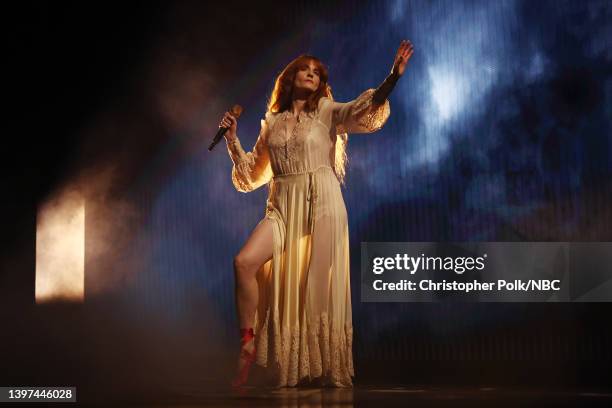 May 15: 2022 BILLBOARD MUSIC AWARDS -- Pictured: Florence Welch of Florence + The Machine performs on stage during the 2022 Billboard Music Awards...