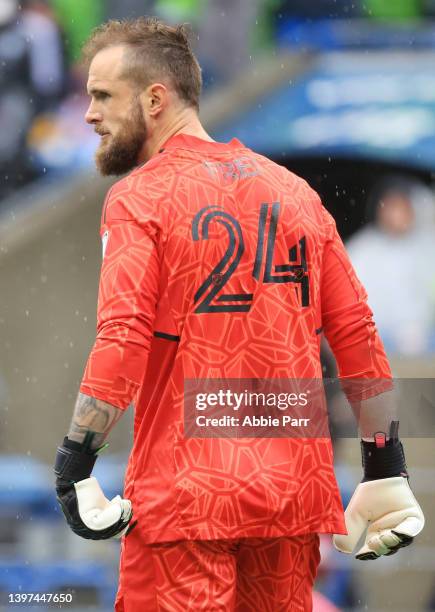 Stefan Frei of Seattle Sounders looks on against Minnesota United during the first half at Lumen Field on May 15, 2022 in Seattle, Washington.