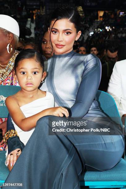 May 15: 2022 BILLBOARD MUSIC AWARDS -- Pictured: Stormi Webster and Kylie Jenner in the audience during the 2022 Billboard Music Awards held at the...