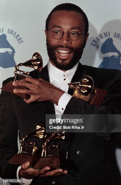 Grammy Winner Bobby McFerrin backstage at the Grammy Awards Show, February 22, 1989 at Shrine Auditorium in Los Angeles, California.