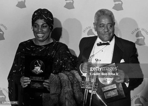 Lifetime Achievement Honorees Dizzy Gillespie and Leontyne Price backstage at the Grammy Awards Show, February 22, 1989 at Shrine Auditorium in Los...