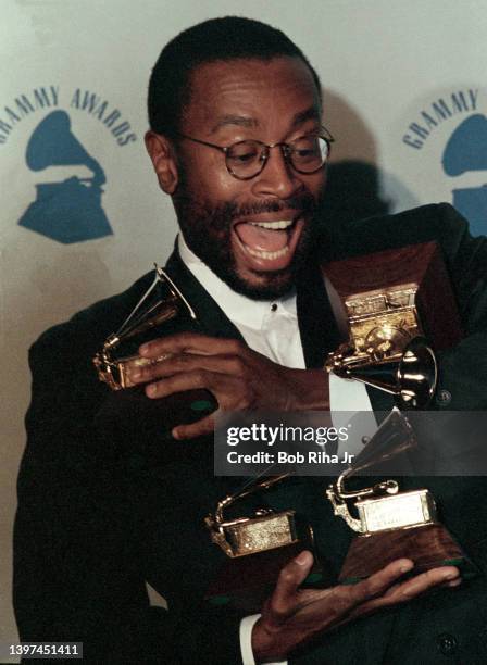 Grammy Winner Bobby McFerrin backstage at the Grammy Awards Show, February 22, 1989 at Shrine Auditorium in Los Angeles, California.