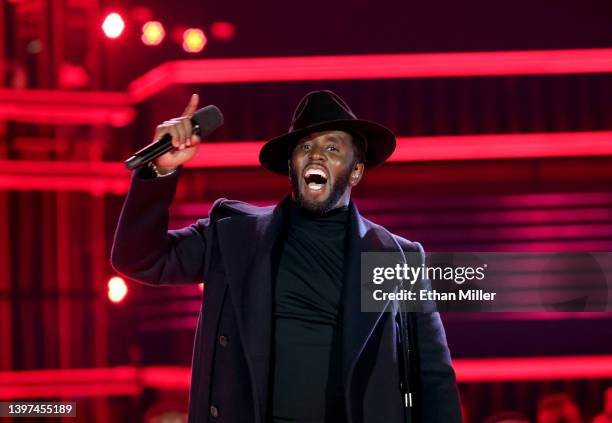 Host Sean 'Diddy' Combs speaks onstage during the 2022 Billboard Music Awards at MGM Grand Garden Arena on May 15, 2022 in Las Vegas, Nevada.