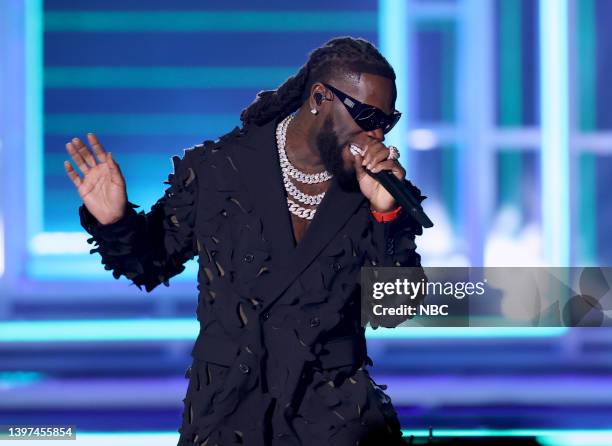 May 15: 2022 BILLBOARD MUSIC AWARDS -- Pictured: Burna Boy performs on stage during the 2022 Billboard Music Awards held at the MGM Grand Garden...