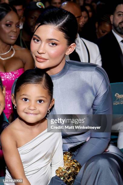 Stormi Webster and Kylie Jenner attend the 2022 Billboard Music Awards at MGM Grand Garden Arena on May 15, 2022 in Las Vegas, Nevada.