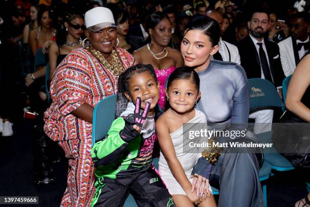 Iman Tayla Shumpert Jr., Stormi Webster, and Kylie Jenner attend the 2022 Billboard Music Awards at MGM Grand Garden Arena on May 15, 2022 in Las...