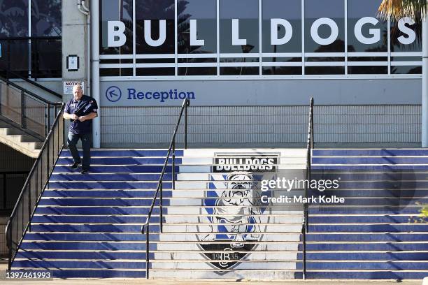 Canterbury Bulldogs NRL General Manager of Football Phil Gould is seen as he leave the Bulldogs offices at Belmore Sports Ground on May 16, 2022 in...