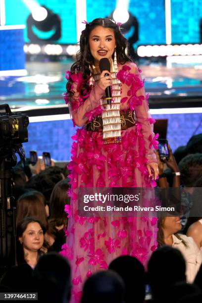 Tia Wood speaks onstage at the 2022 JUNO Awards Broadcast at Budweiser Stage on May 15, 2022 in Toronto, Ontario.