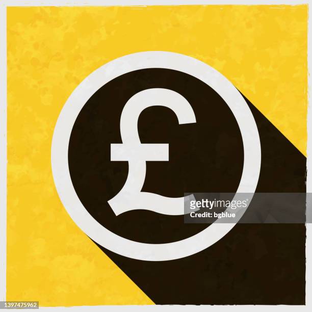 pound coin. icon with long shadow on textured yellow background - british coin stock illustrations