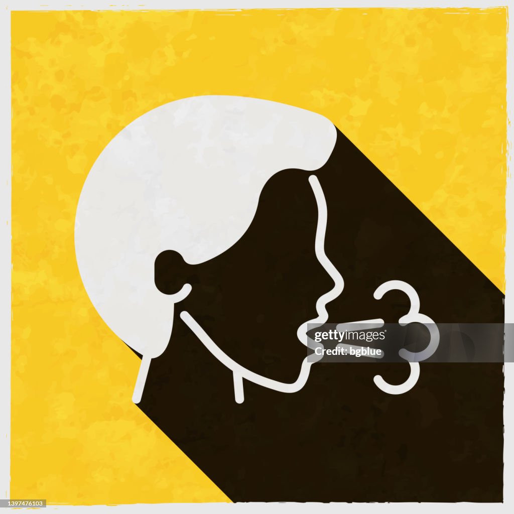 Cough. Icon with long shadow on textured yellow background