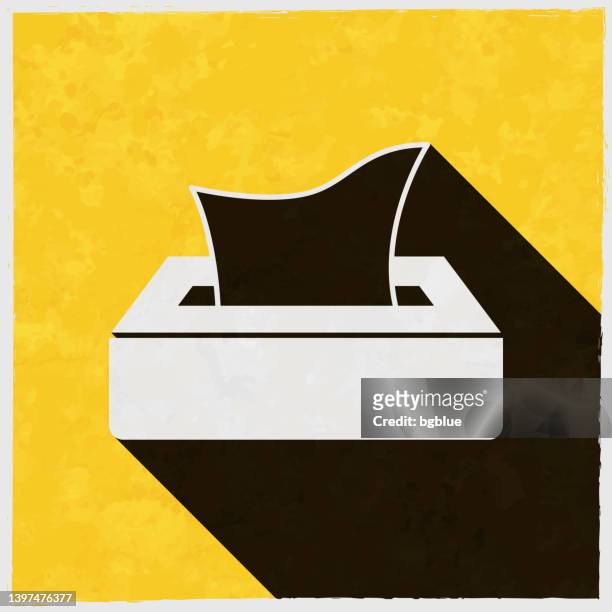 stockillustraties, clipart, cartoons en iconen met tissue box. icon with long shadow on textured yellow background - tissue