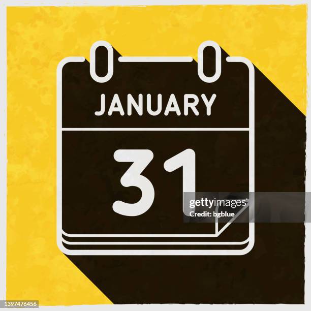 january 31. icon with long shadow on textured yellow background - 31 january stock illustrations
