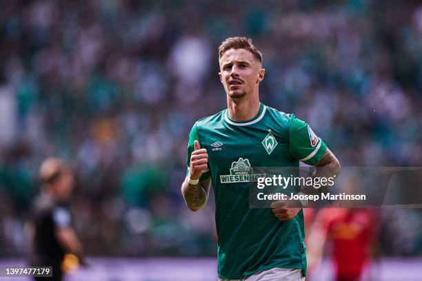 Marco Friedl of SV Werder Bremen looks on during the Second Bundesliga match between SV Werder Bremen and SSV Jahn Regensburg at Wohninvest...