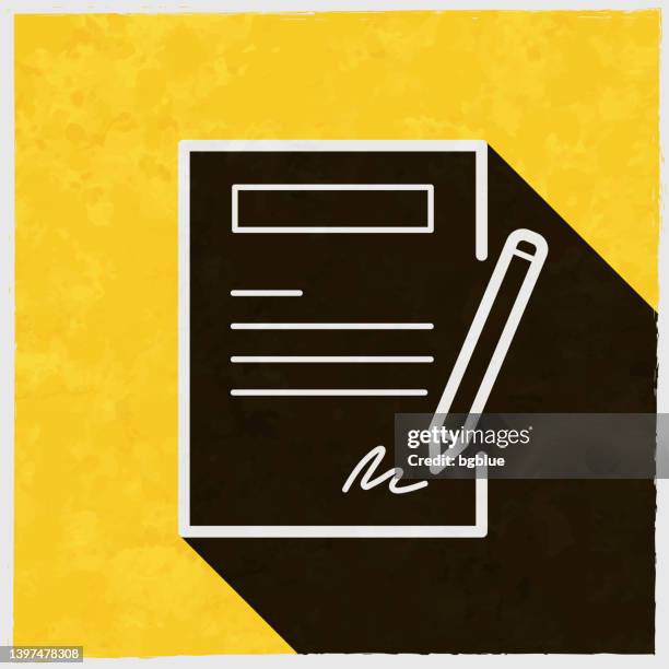 ilustraciones, imágenes clip art, dibujos animados e iconos de stock de contrato. icono con sombra larga sobre fondo amarillo texturizado - herencia