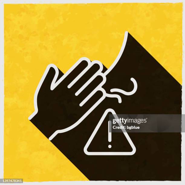 do not touch nose. icon with long shadow on textured yellow background - avoiding danger stock illustrations