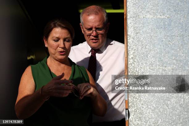 Prime Minister Scott Morrison and his wife Jenny Morrison are seen after meeting local community members during afternoon tea at Railway Halls on May...