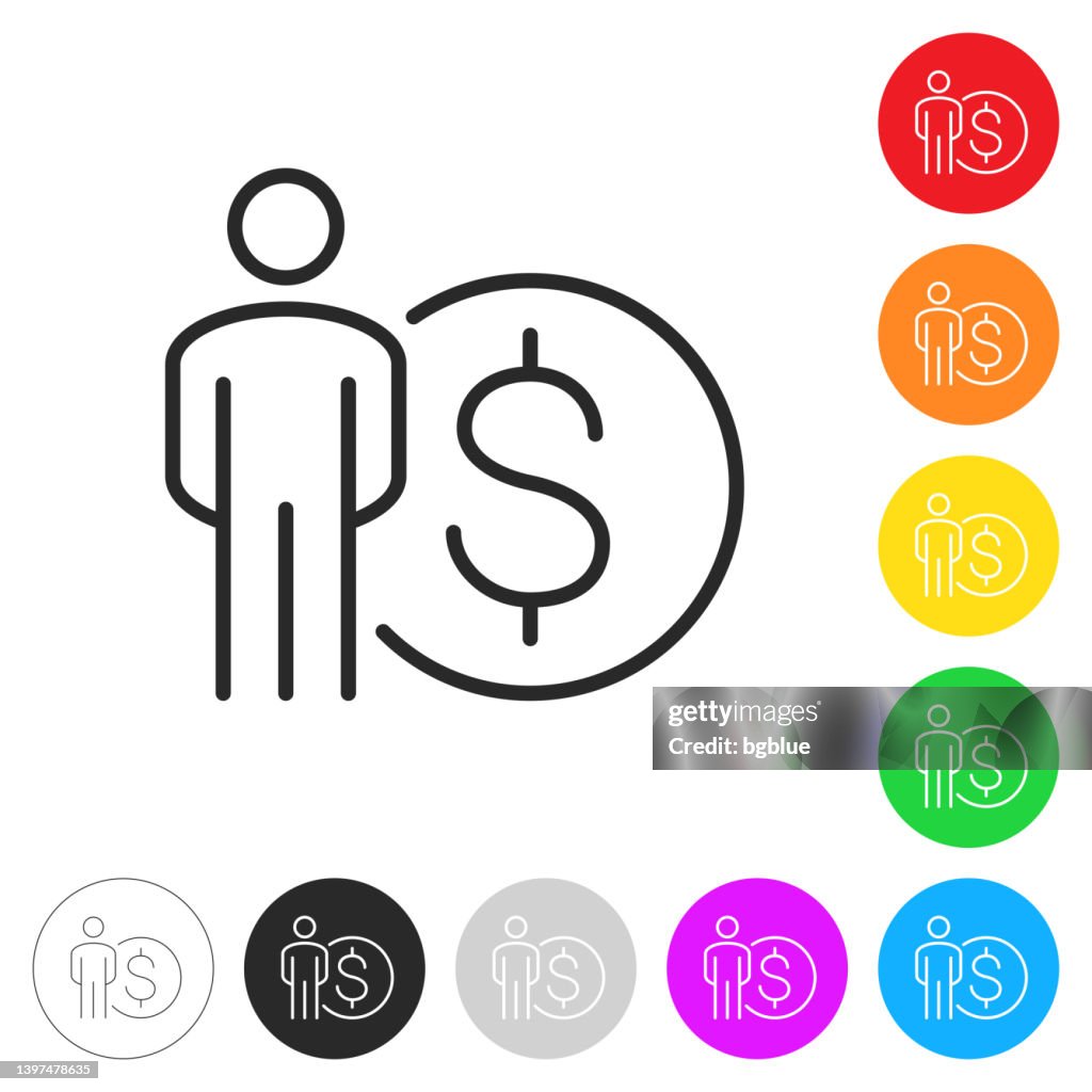 Person with Dollar sign. Icon on colorful buttons