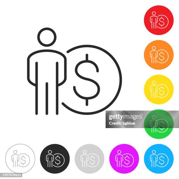 person with dollar sign. icon on colorful buttons - number of people stock illustrations