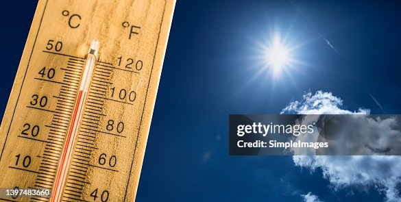 Hot summer day and a hundred fahrenheit on a thermometer. Hot summer day and a hundred fahrenheit on a thermometer.