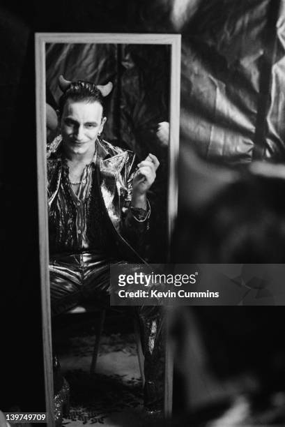 Irish singer Bono, backstage at the Feijenoord Stadion, Rotterdam, in his stage persona of Mr MacPhisto, before a concert by rock group U2 on their...