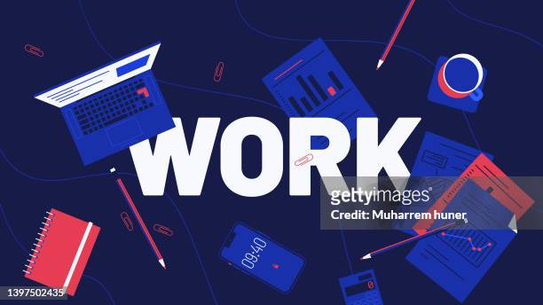 table top view of office worker from above. - office stock illustrations