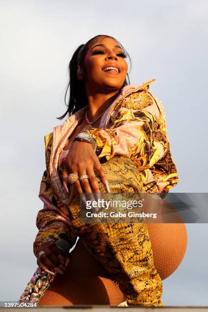 Singer/songwriter Ashanti performs during the 2022 Lovers & Friends music festival at the Las Vegas Festival Grounds on May 15, 2022 in Las Vegas,...