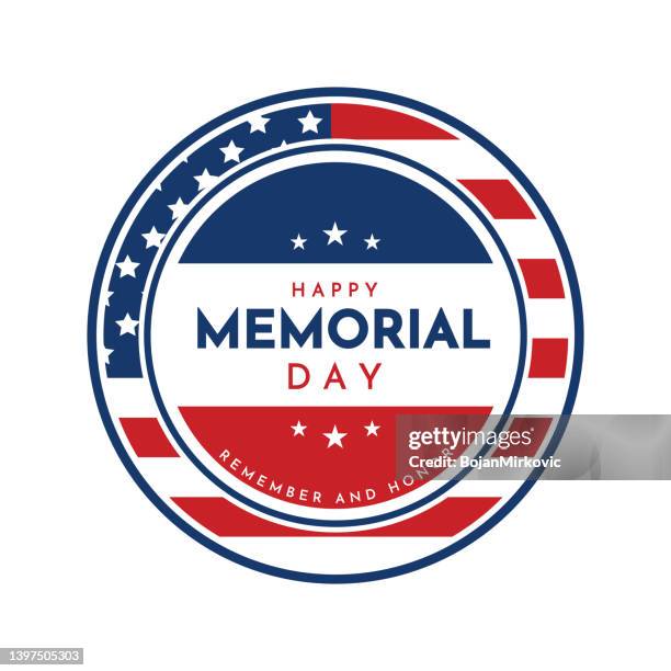 happy memorial day badge, label. remember and honor. vector - military badge stock illustrations