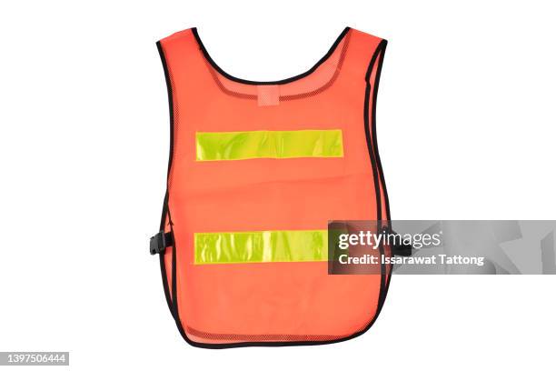 safety vest reflective shirt beware, guard, mind, traffic shirt, safety shirt, rescue, police, security shirt protective jacket isolated on white background. - red shirt stockfoto's en -beelden