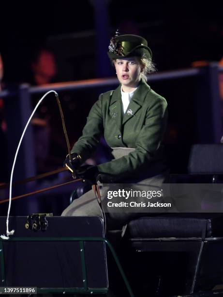 Lady Louise Windsor rides The Duke of Edinburgh's carriage during the Official Platinum Jubilee Celebration "A Gallop Through History" performance as...