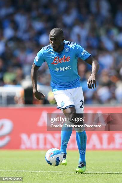 Kalidou Koulibaly of SSC Napoli during the Serie A match between SSC Napoli and Genoa CFC at Stadio Diego Armando Maradona on May 15, 2022 in Naples,...