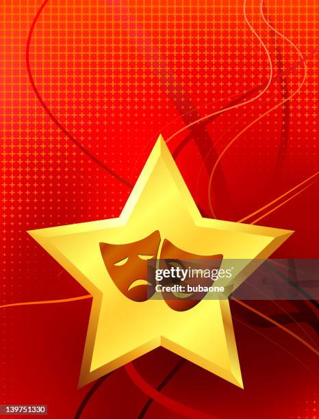 golden star with film masks on red background - comedy mask stock illustrations