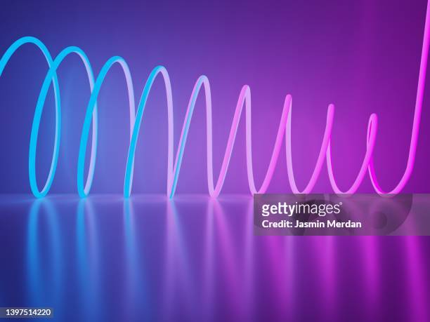 purple blue neon spiral gradient - turn fotografías e imágenes de stock