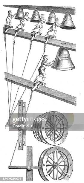 carillon on the tower of the church in liège, white background - carillon musical instrument stock illustrations