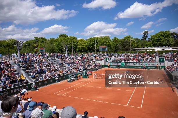 May 16. A general view of Pierre-Hugues Herbert of France in action against Thiago Agustin Tirante of Argentina on a packed court fourteen during the...