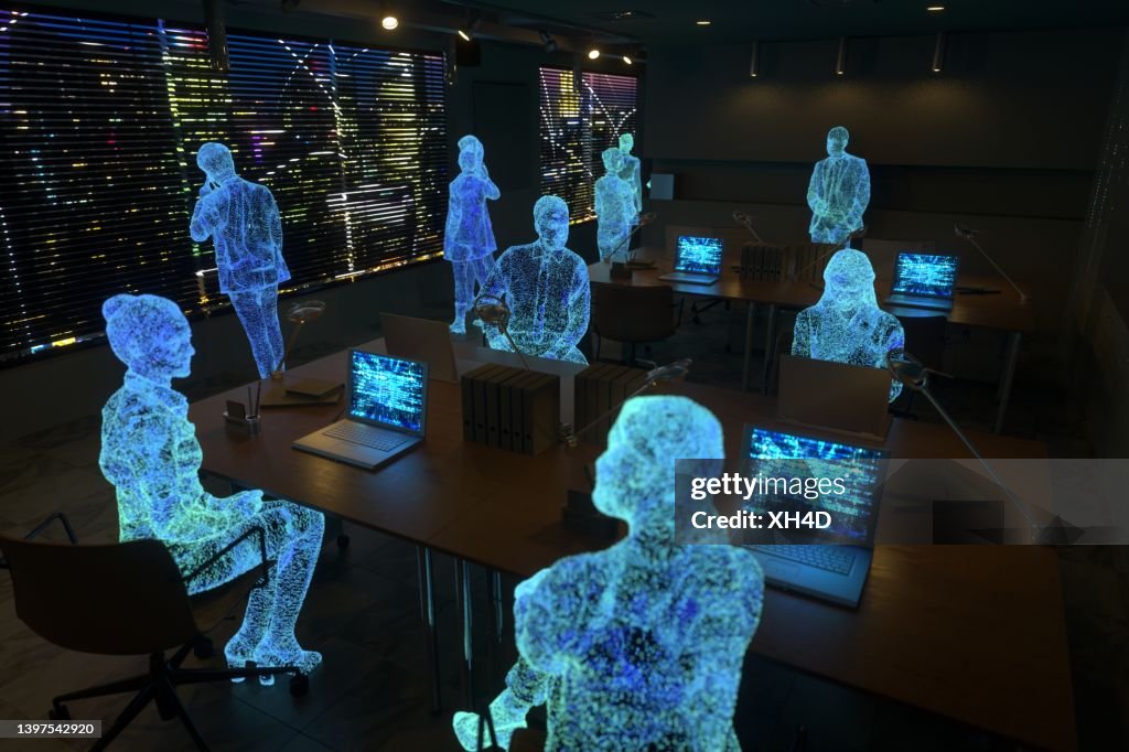 Working in metaverse with Cyber City skyline