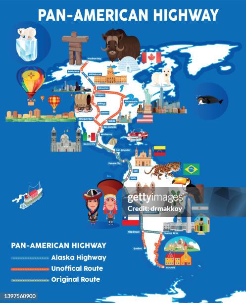 pan-american highway - monterrey v atlas stock illustrations